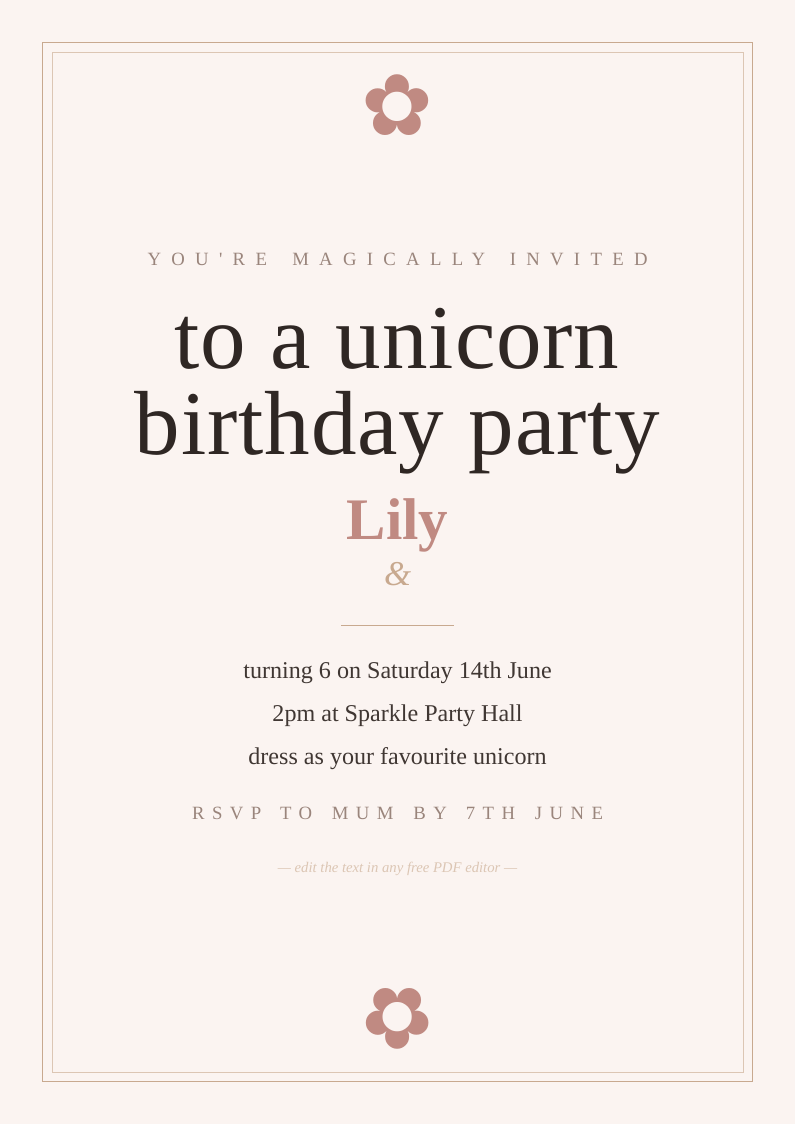 Unicorn party invitation