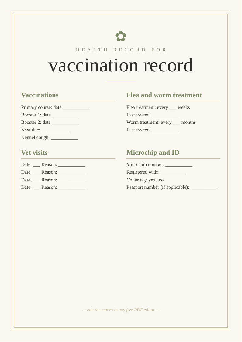 Family vaccination record