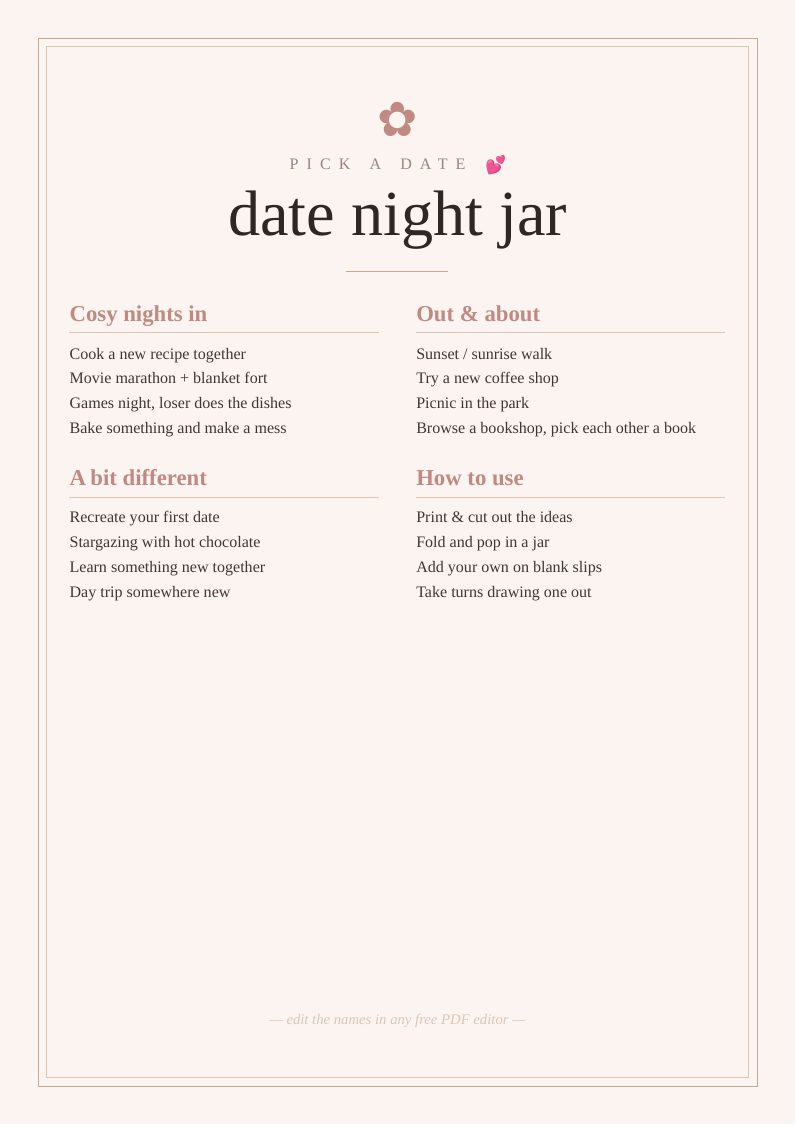 Date night ideas jar