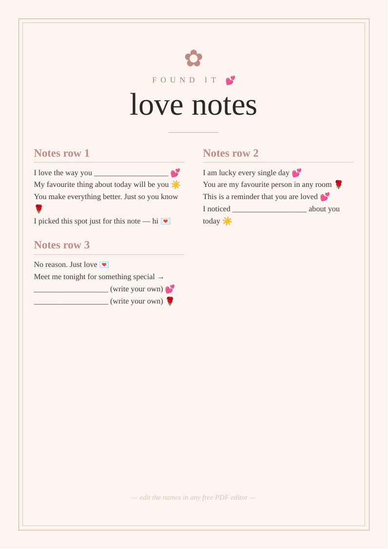 Valentine's love notes cards