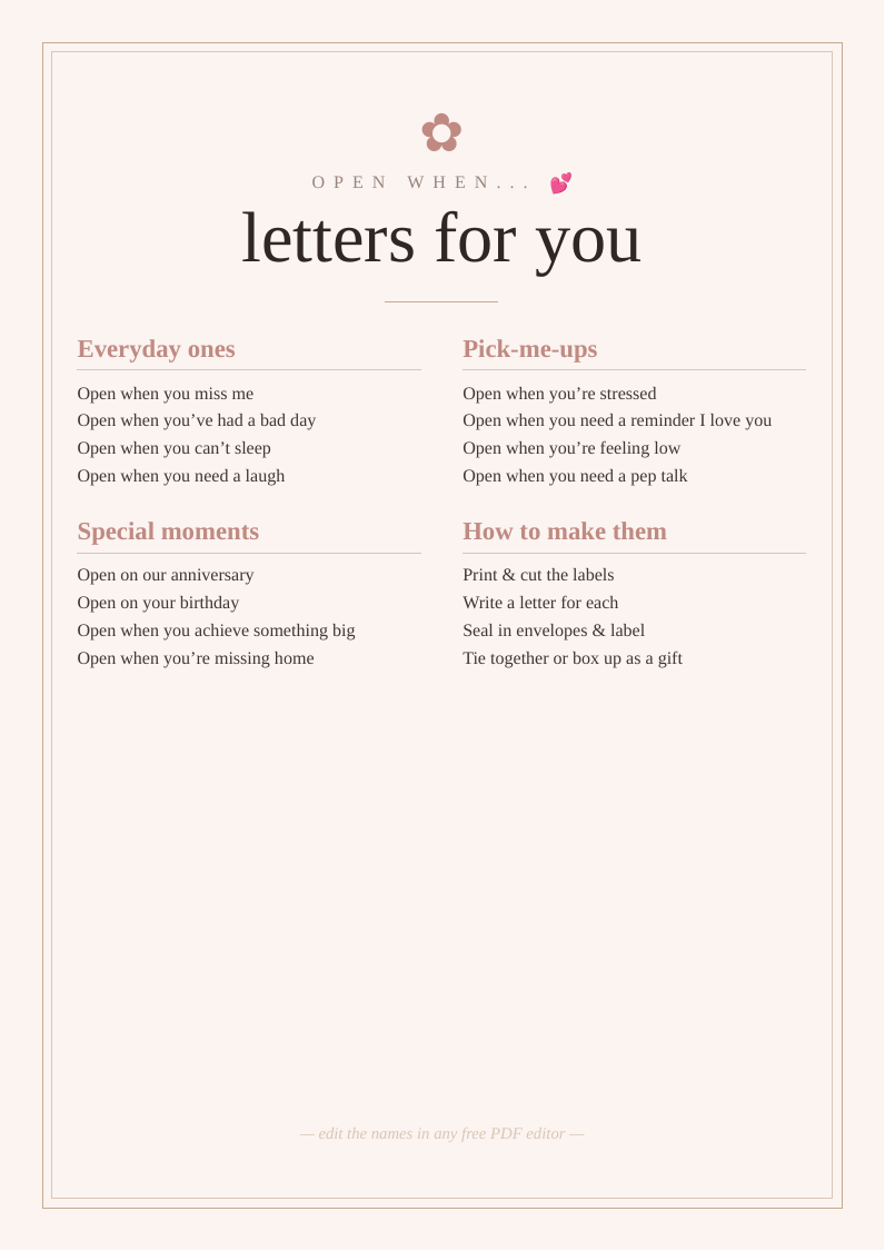 "Open when" letters