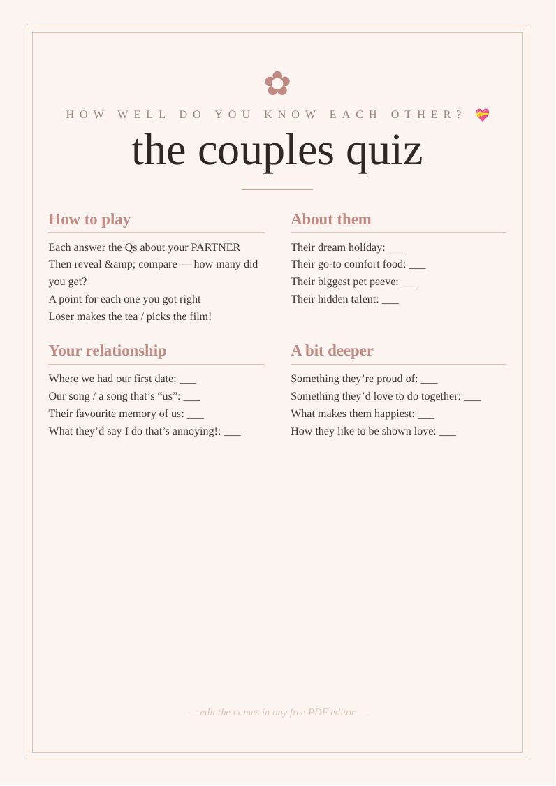 How well do you know each other? quiz