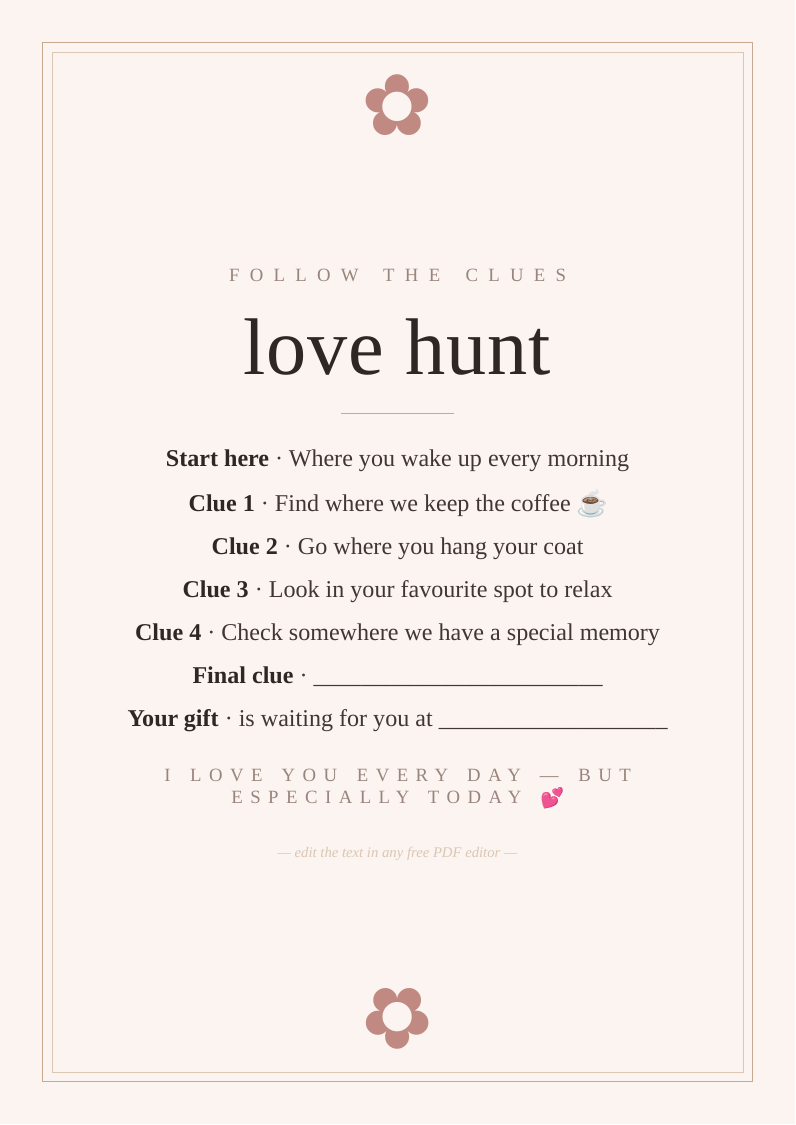 Valentine's scavenger hunt clues