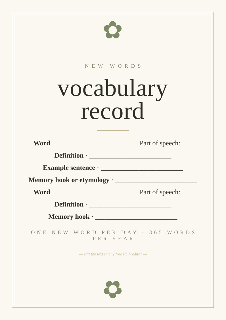 Vocabulary builder word record