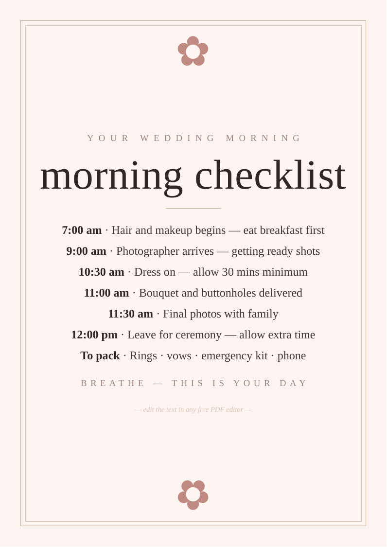 Wedding morning checklist