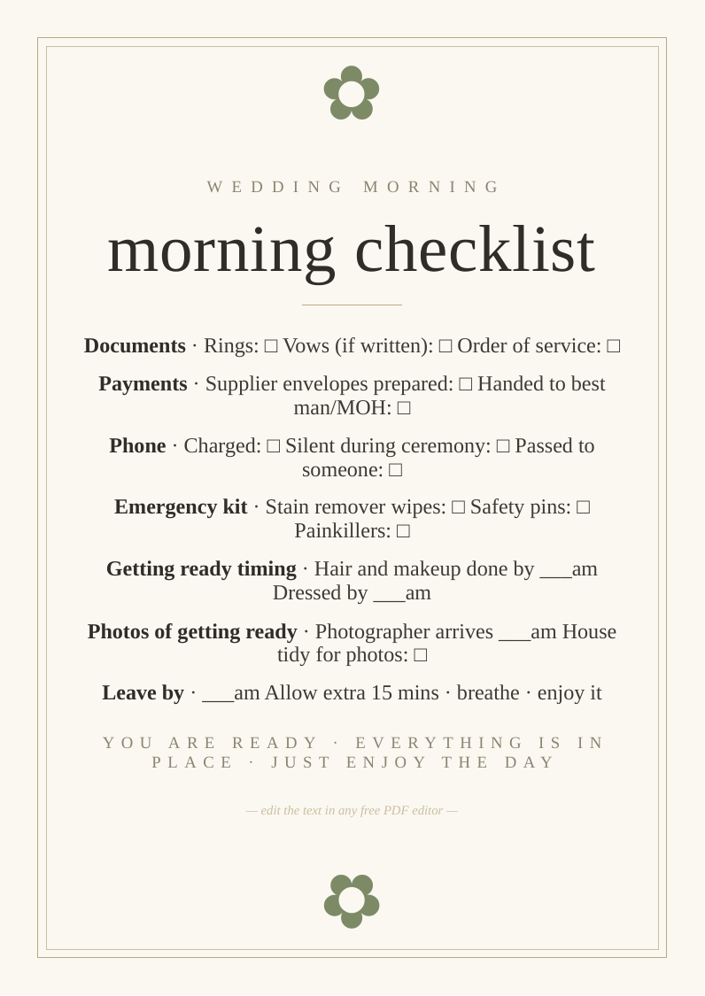 Wedding morning checklist