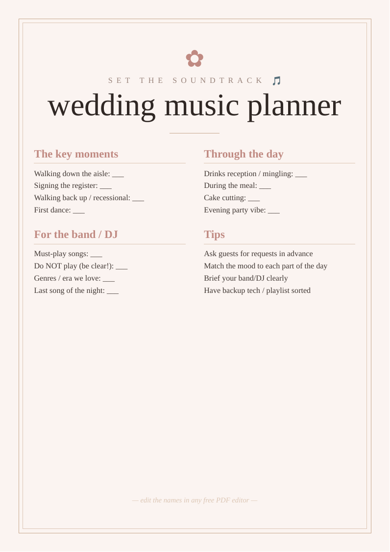 Wedding music & playlist planner