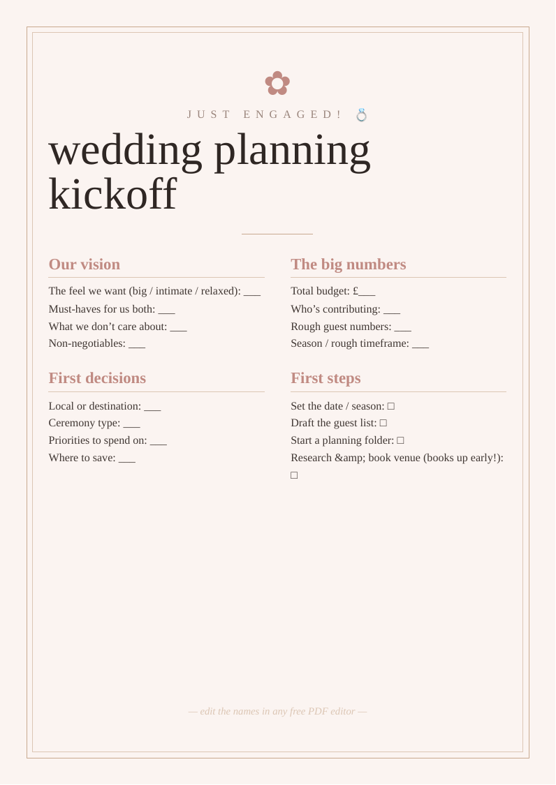 Wedding planning kickoff