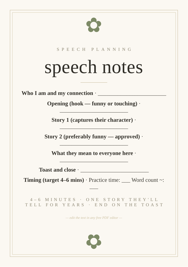 Wedding speech planning notes