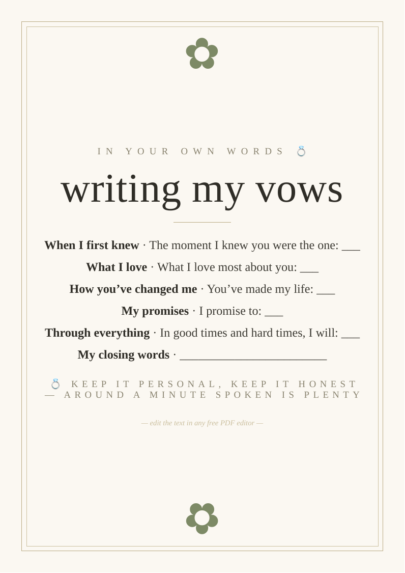 Writing your vows worksheet