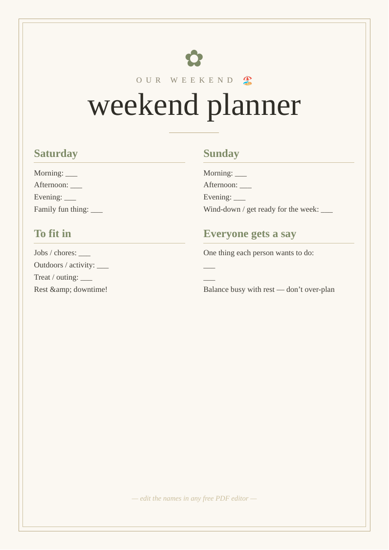 Family weekend planner