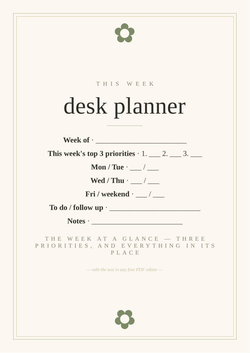 Weekly desk planner pad