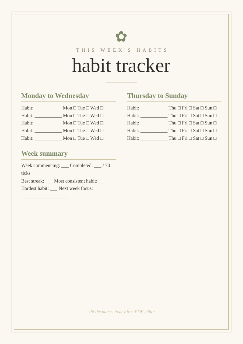 Weekly habit tracker