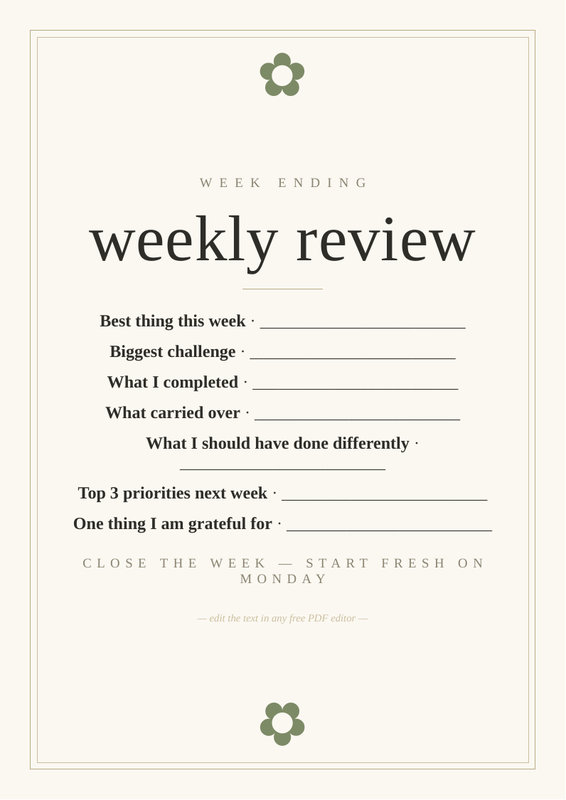 Weekly review template