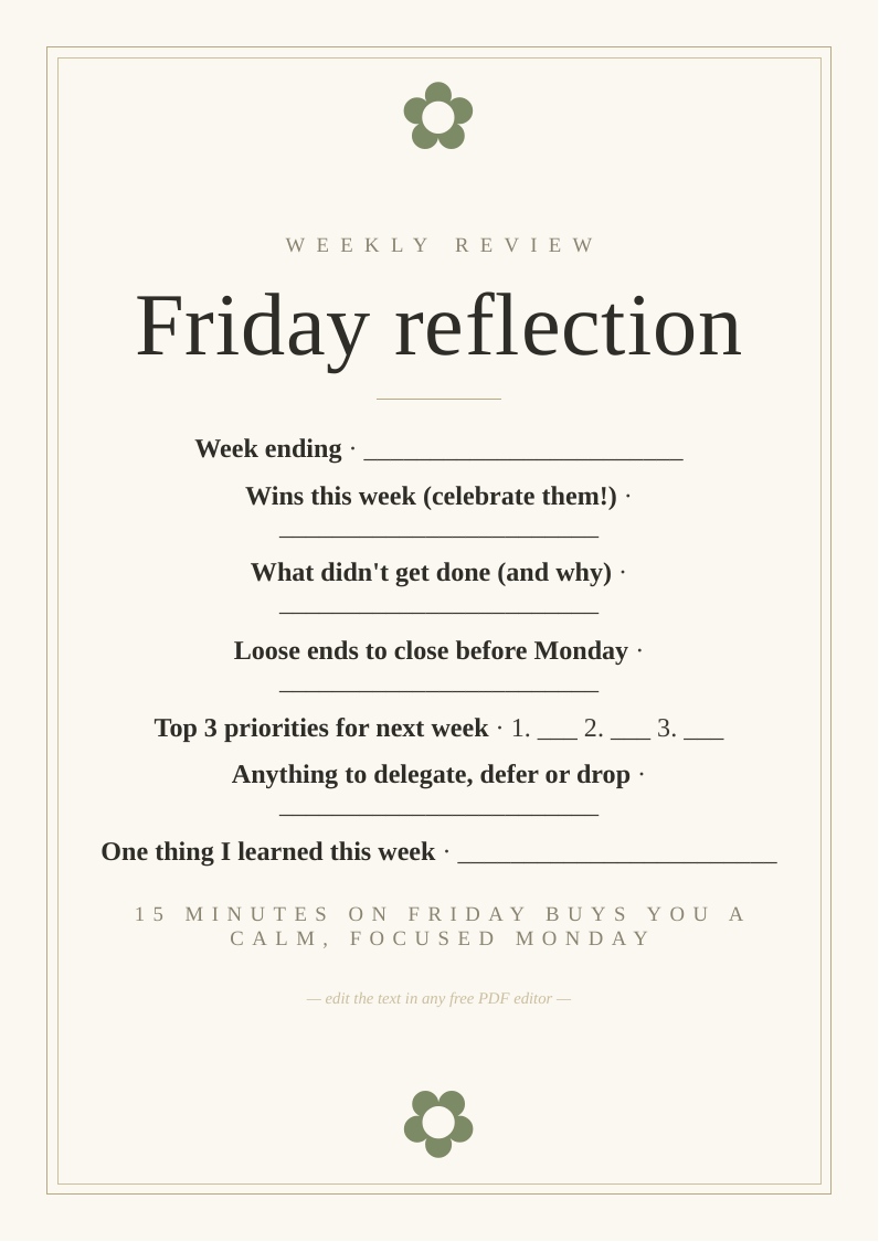 Weekly work review template