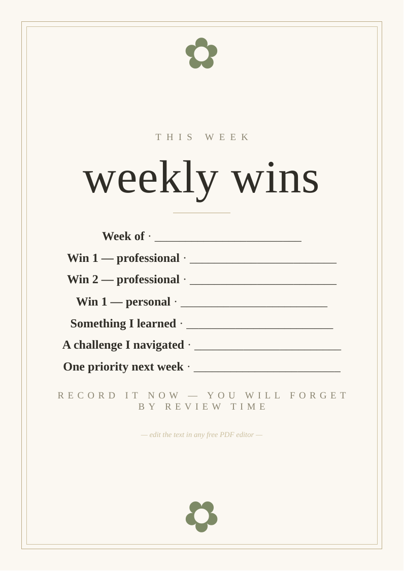 Weekly wins tracker