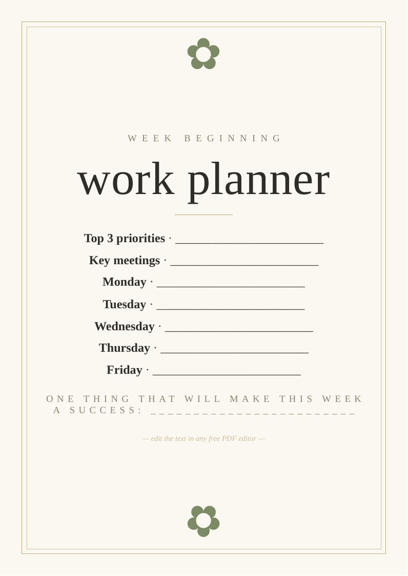 Weekly work planner