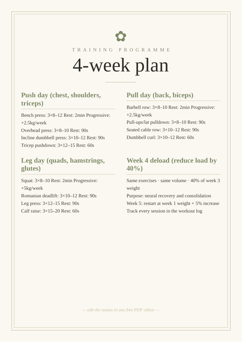 Strength training programme template
