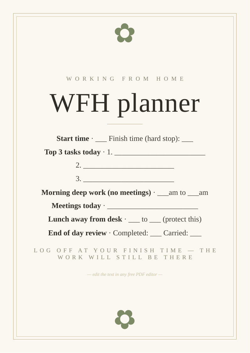 Work-from-home daily planner