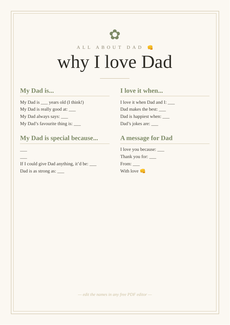 "Why I love Dad" fill-in