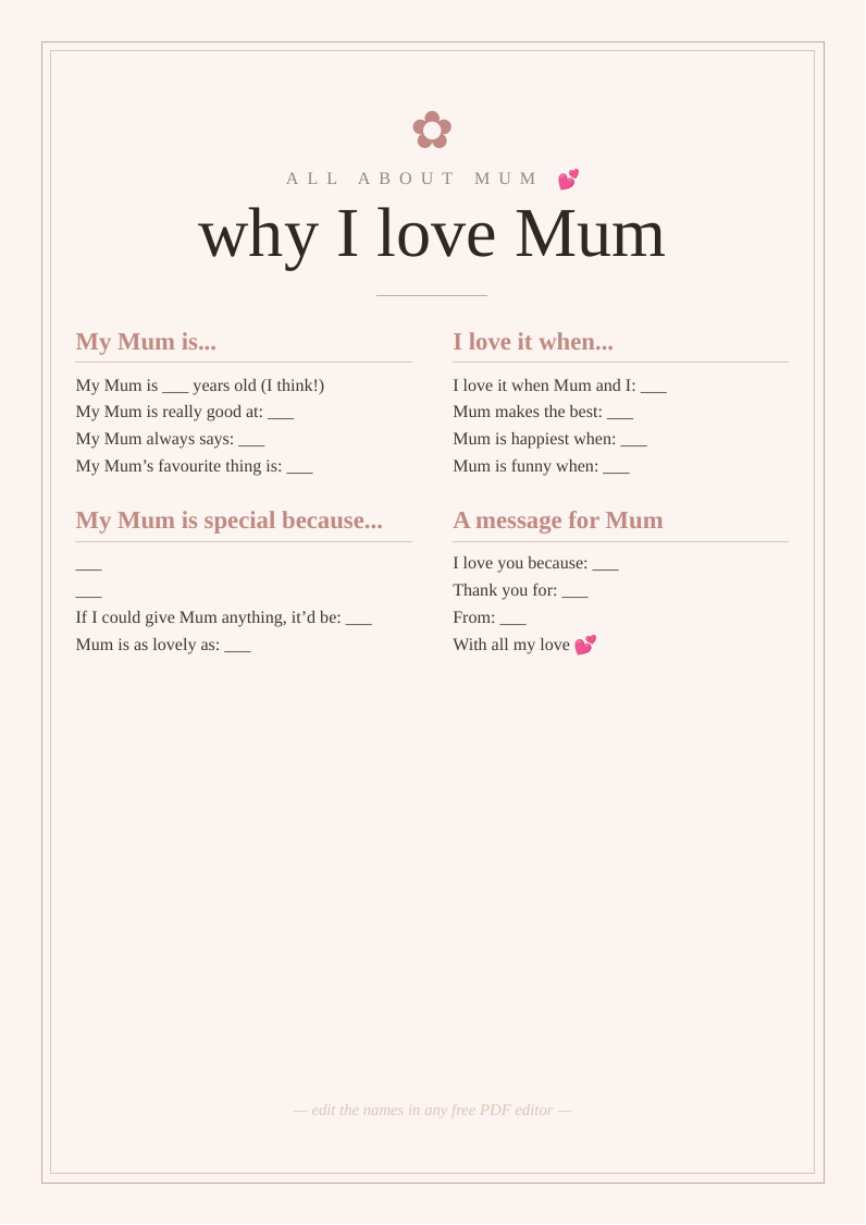 "Why I love Mum" fill-in