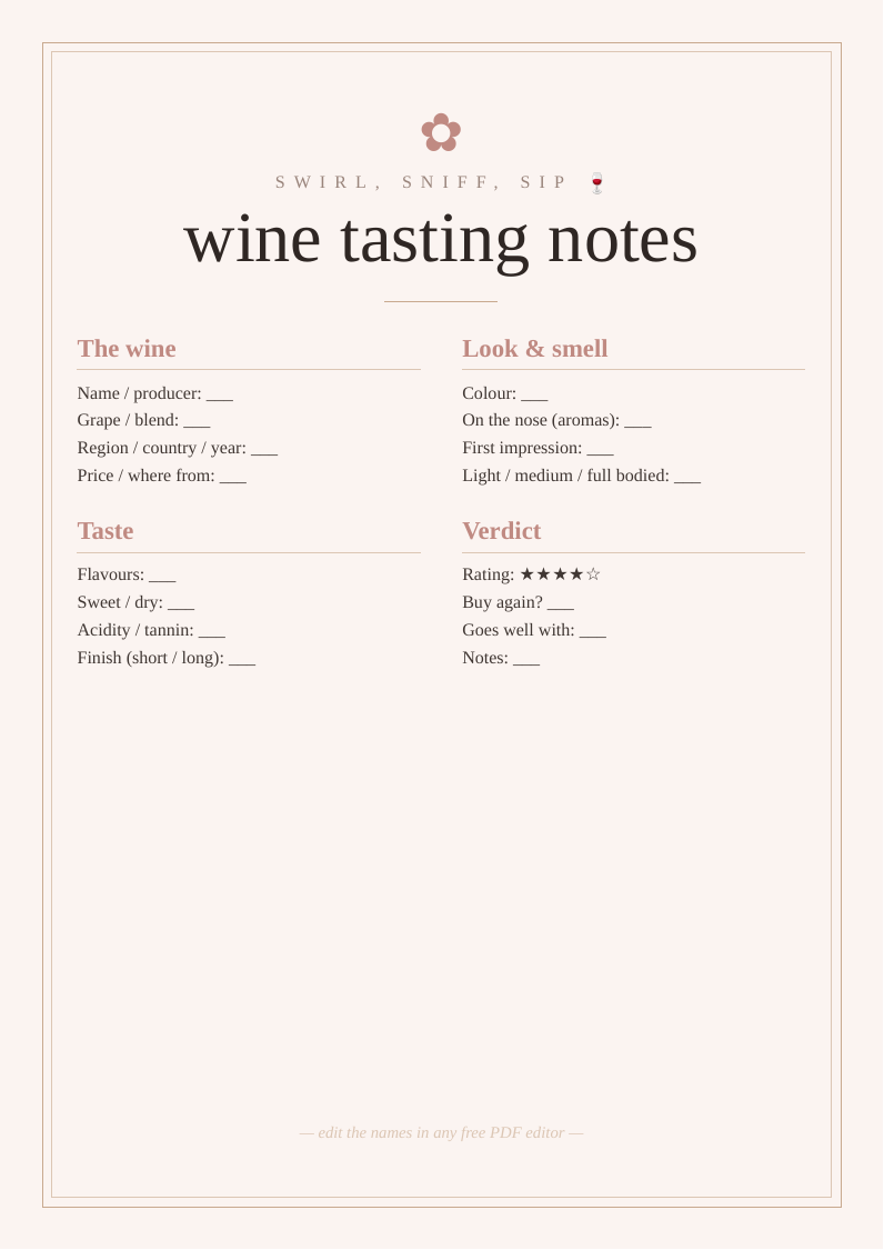 Wine tasting journal