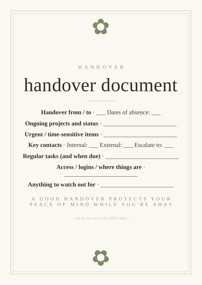 Work handover document template