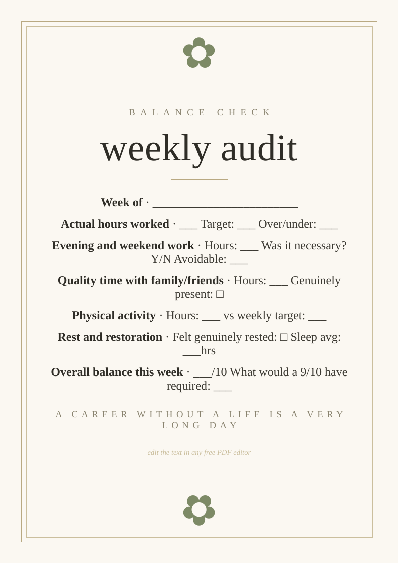 Work-life balance weekly audit