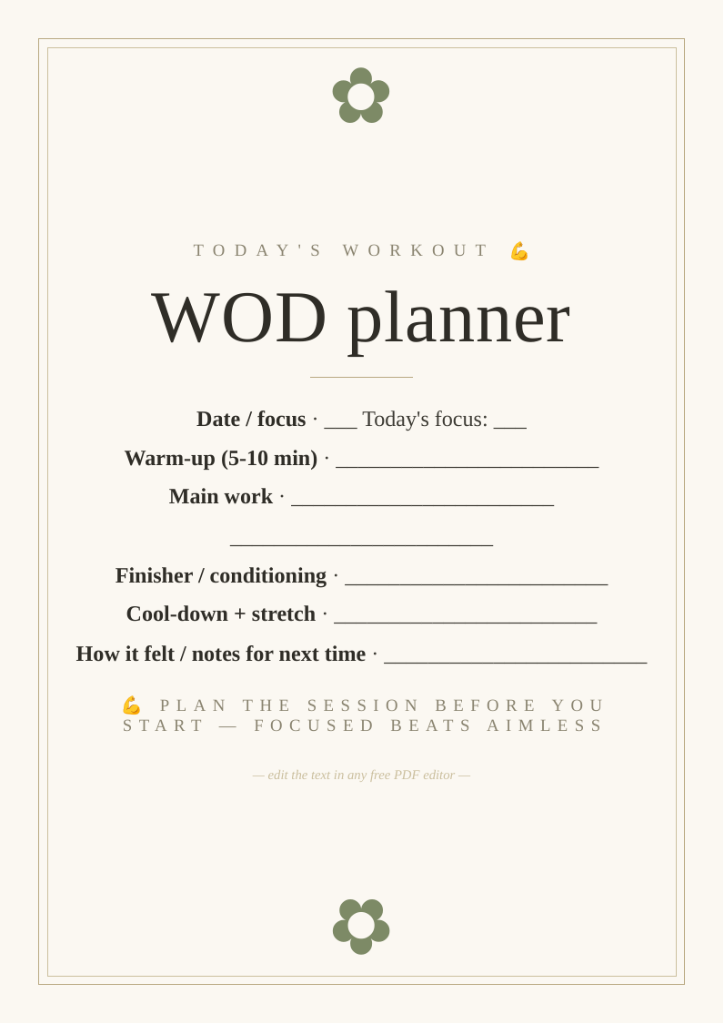 Daily workout planner card