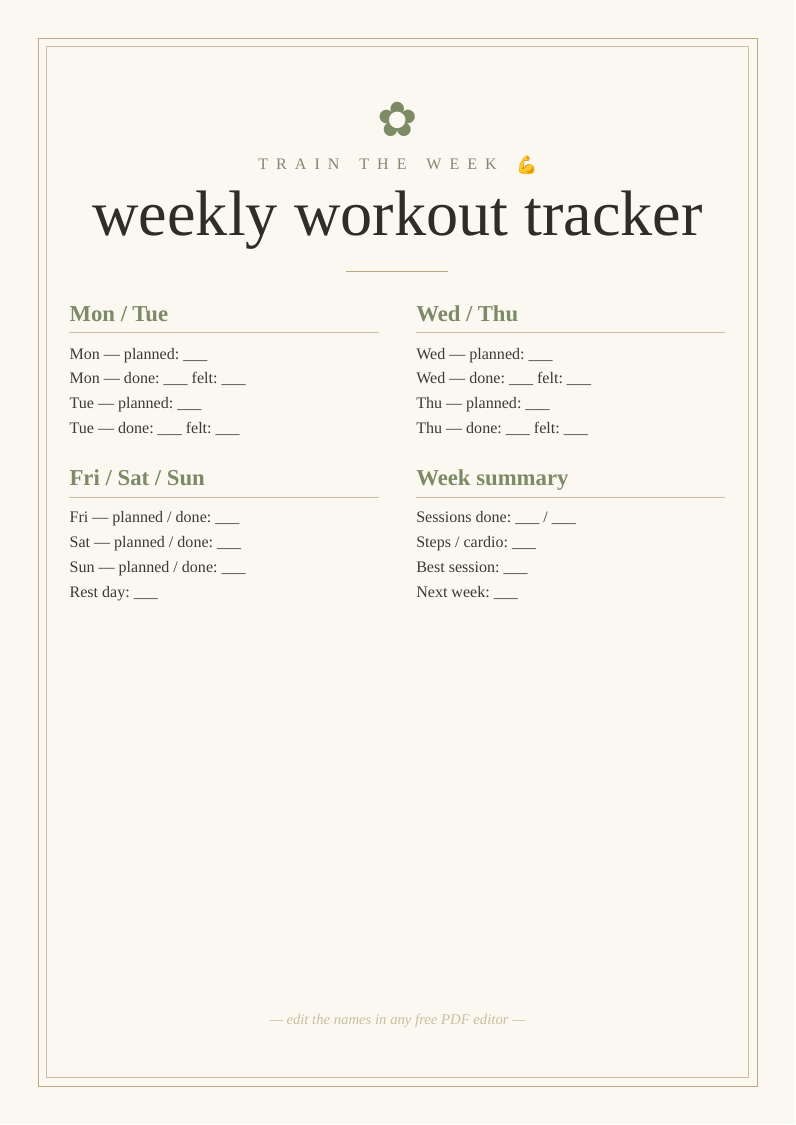 Weekly workout tracker