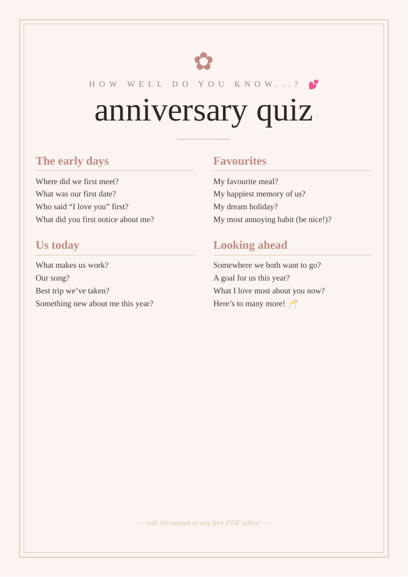 How well do you know each other quiz