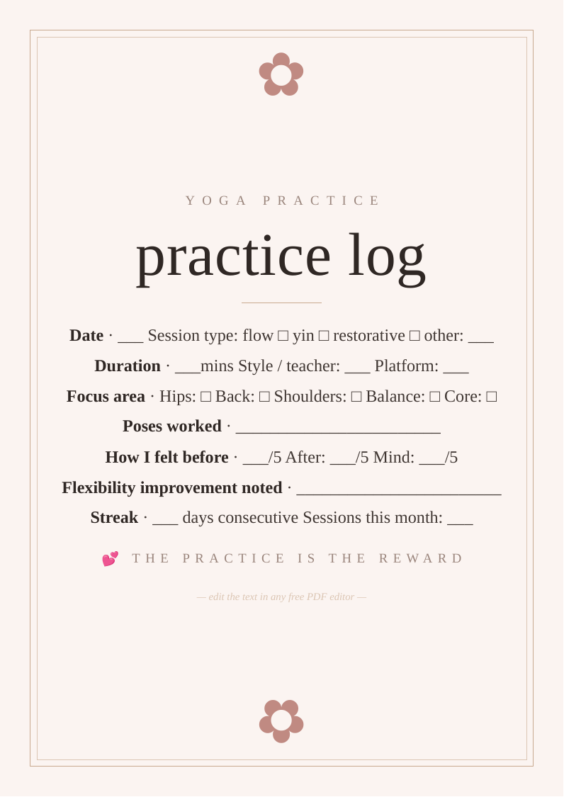 Yoga and flexibility practice log